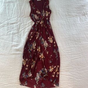 LUSH Burgundy Red Floral V-Neck Maxi Semi Formal Sleeveless Dress